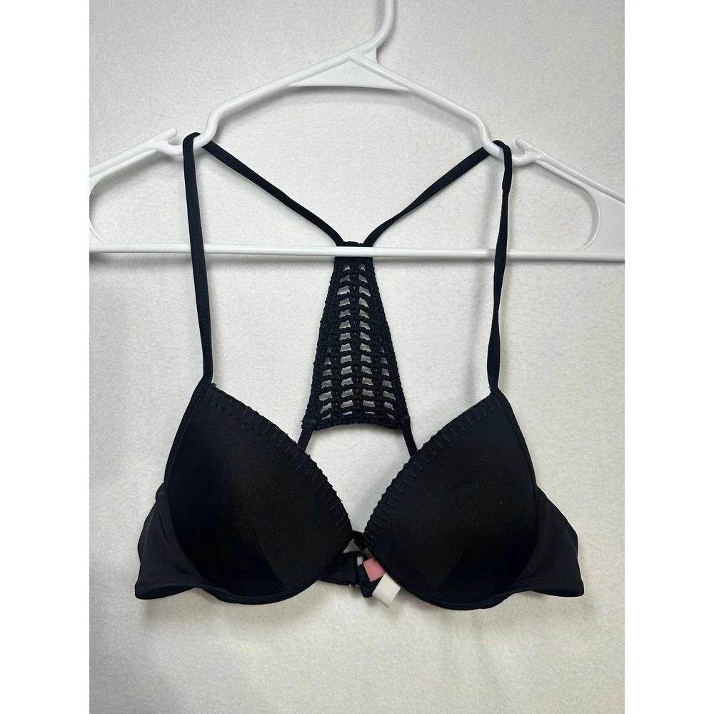 Victoria's Secret The Fabulous Push-Up Bra Black Crochet Racerback 34A 36012311 - Picture 2 of 8